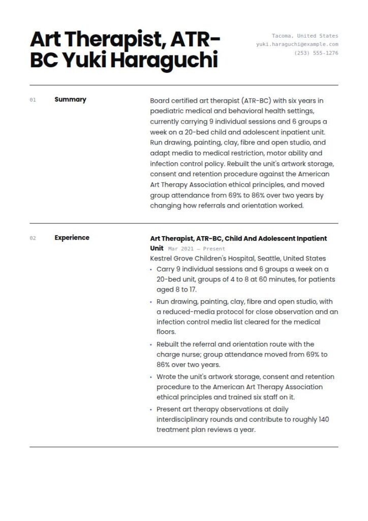 Art Therapist Resume Examples & Templates