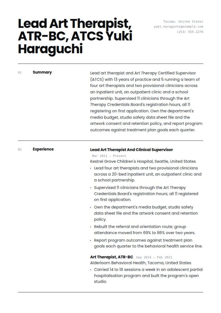 Art Therapist Resume Examples & Templates