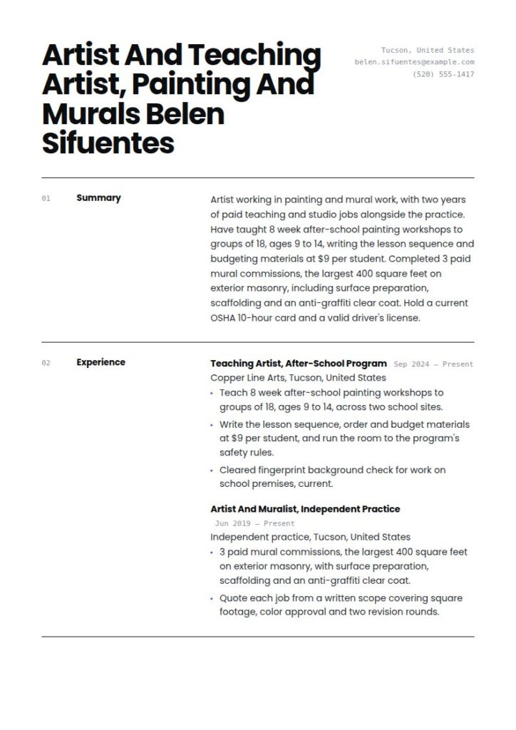 Artist Resume Examples & Templates