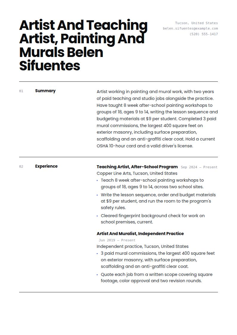 Artist Resume Examples & Templates