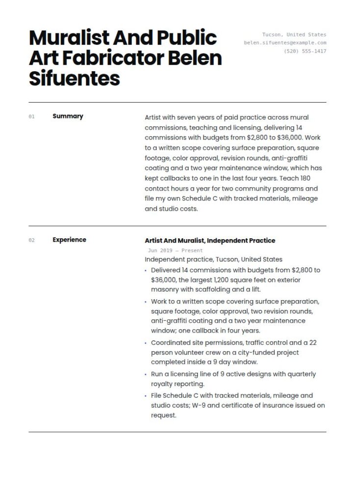 Artist Resume Examples & Templates