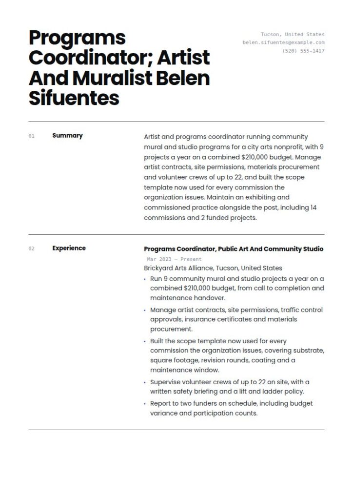 Artist Resume Examples & Templates