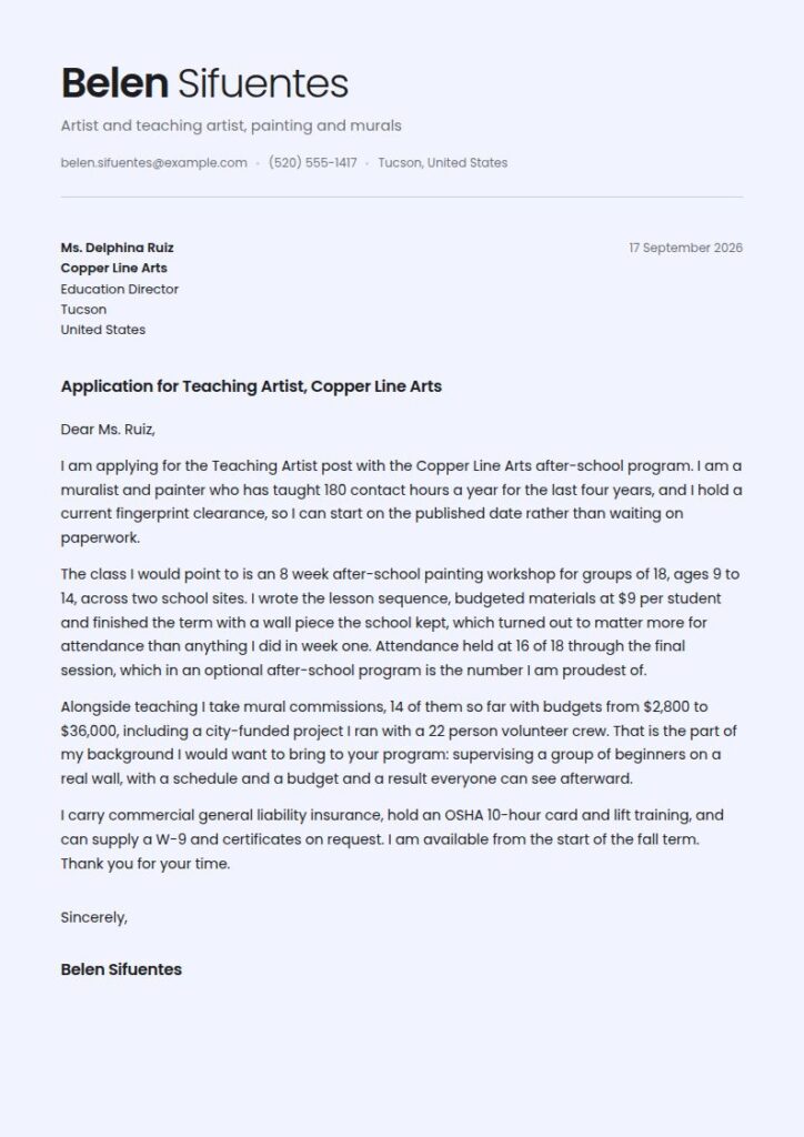 Artist Cover Letter Examples & Templates