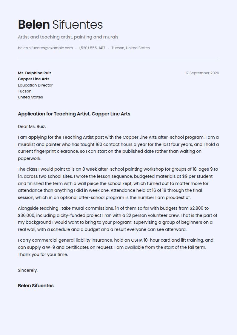 Artist Cover Letter Examples & Templates