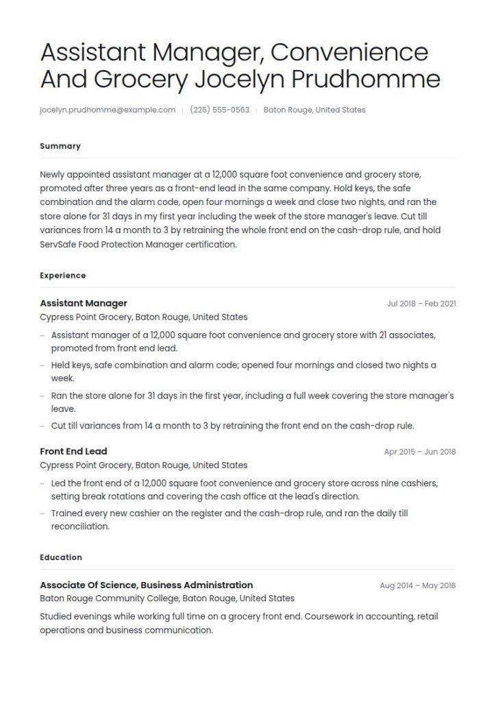 Assistant Manager Resume Examples & Templates