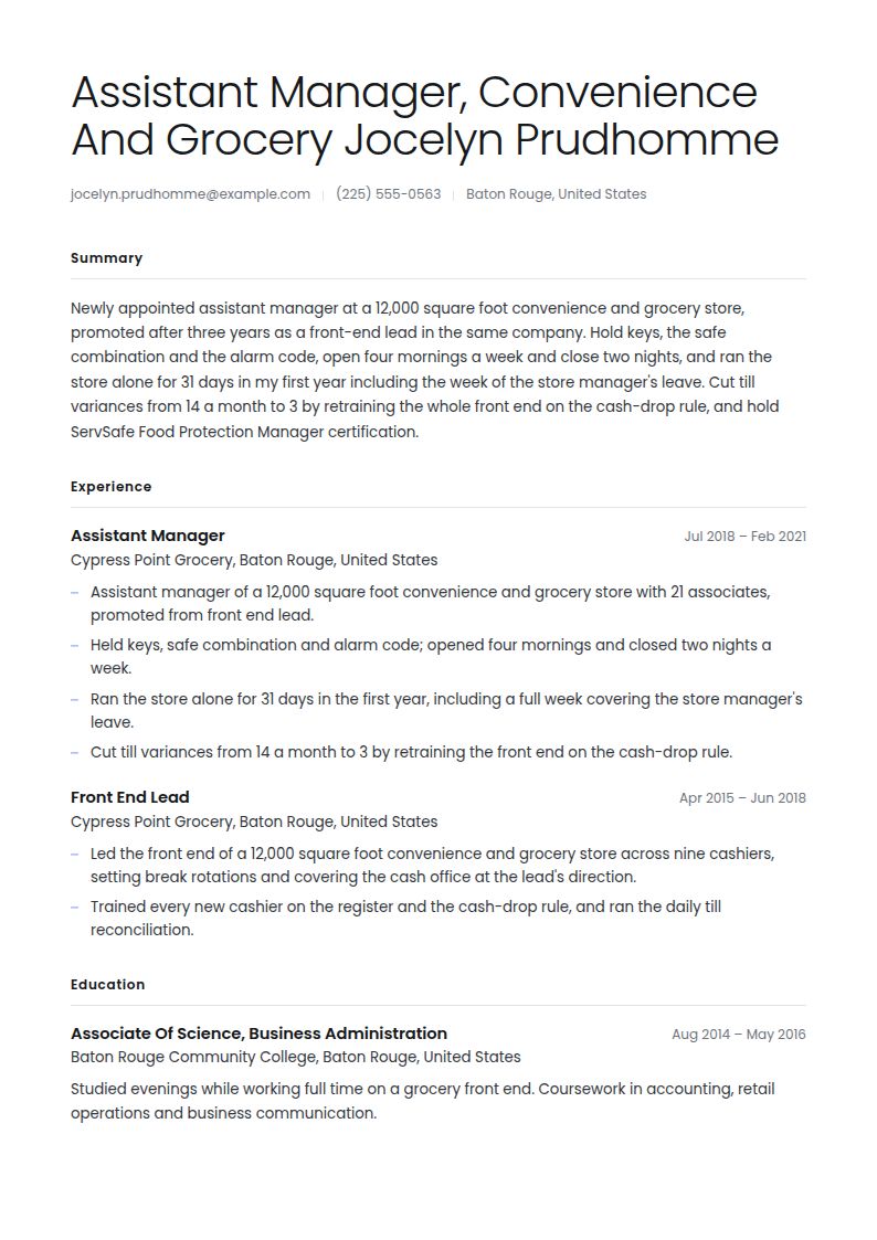 Assistant Manager Resume Examples & Templates
