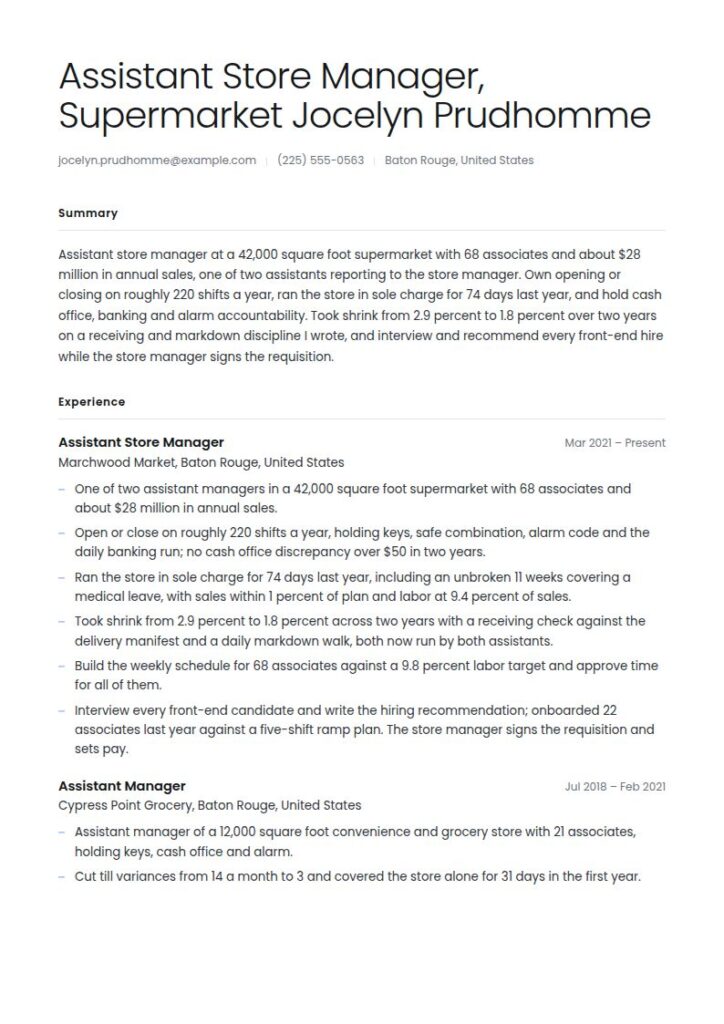 Assistant Manager Resume Examples & Templates
