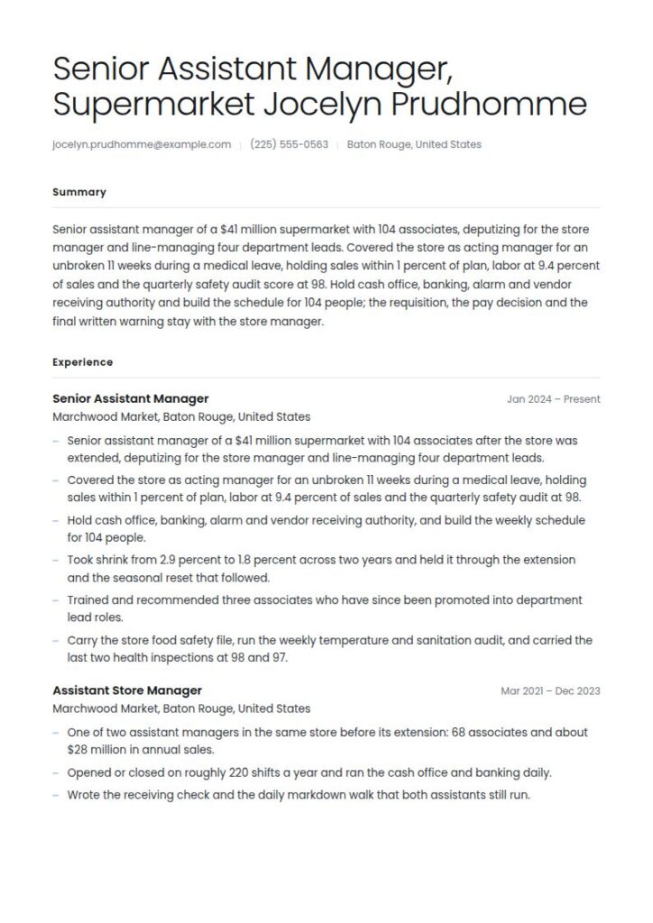 Assistant Manager Resume Examples & Templates