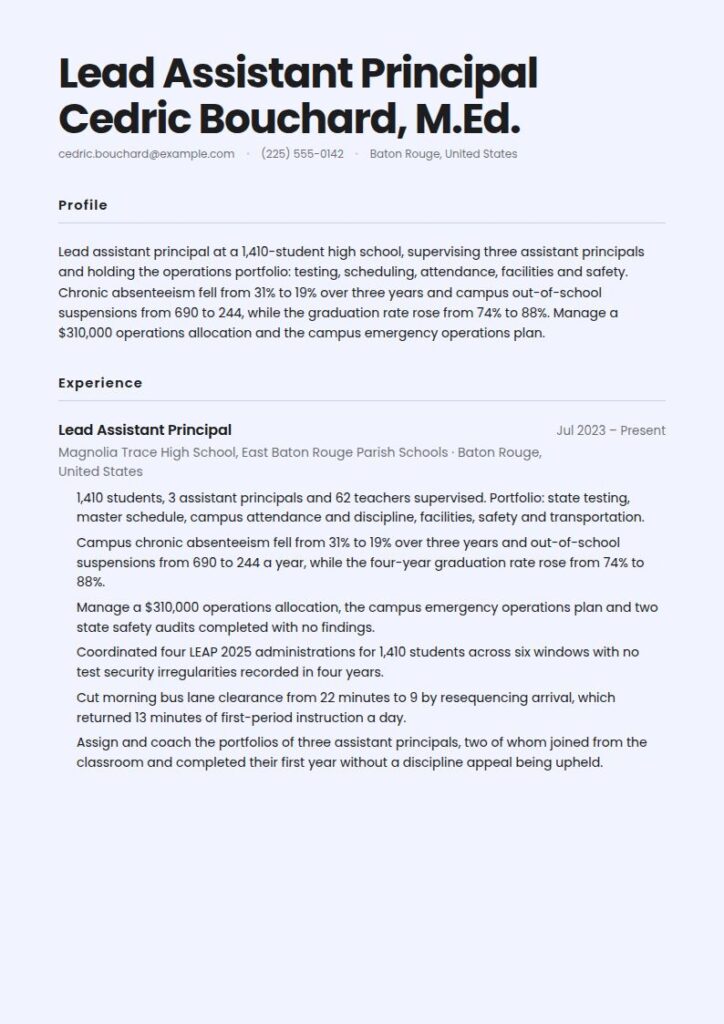 Assistant Principal Resume Examples & Templates