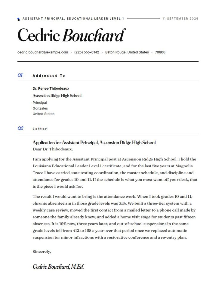 Assistant Principal Cover Letter Examples & Templates