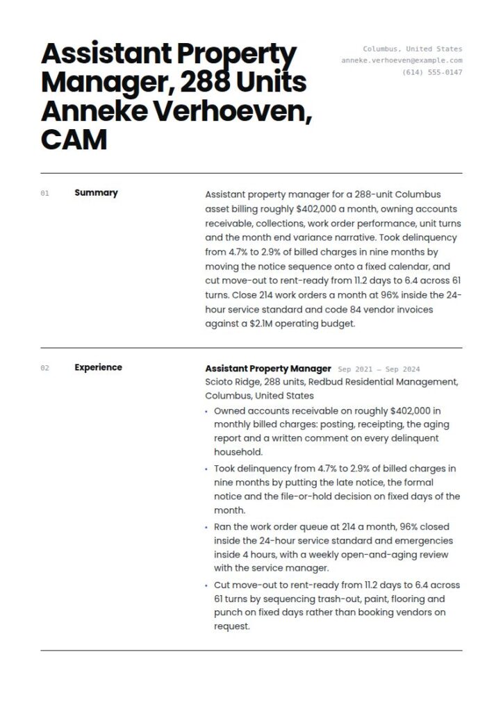 Assistant Property Manager Resume Examples & Templates