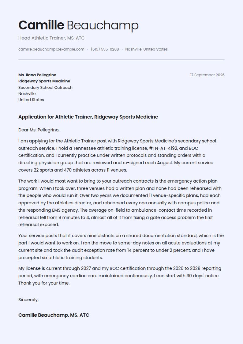 Athletic Trainer Cover Letter Examples & Templates