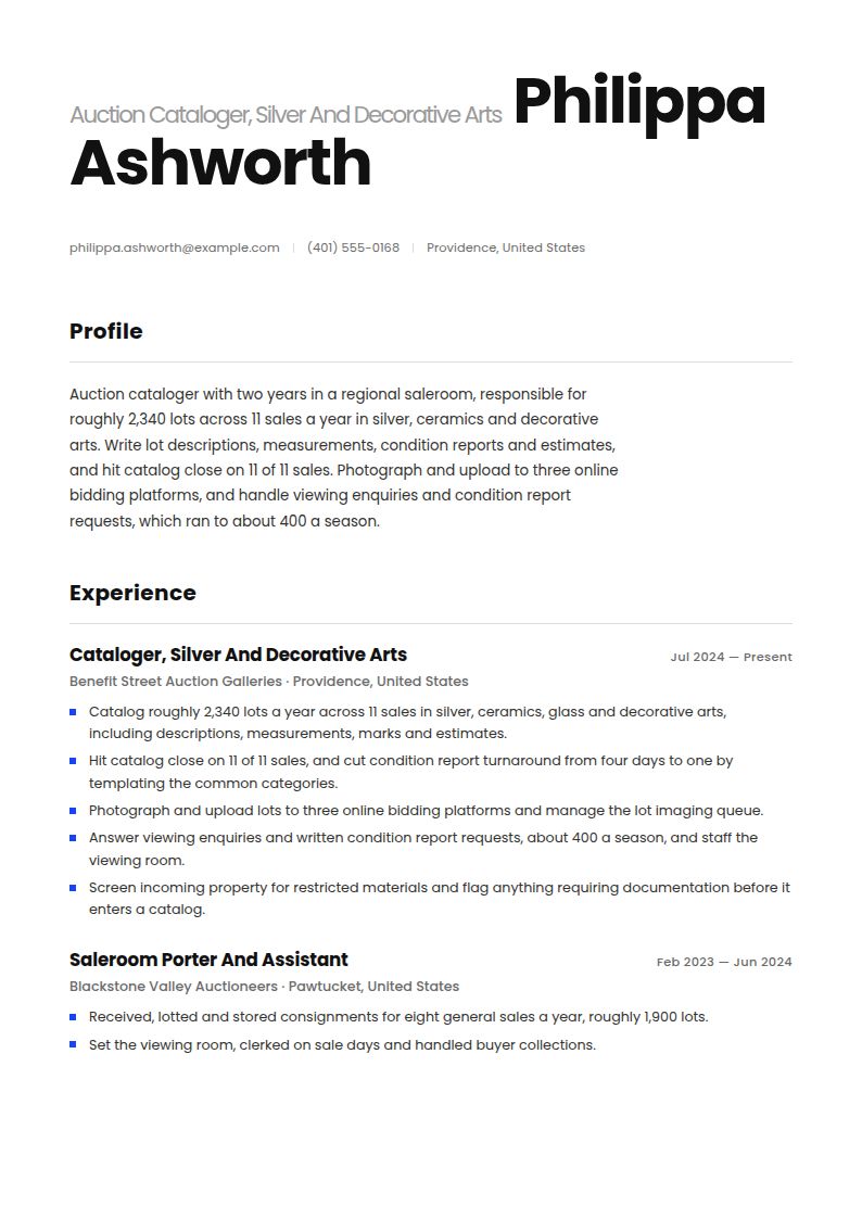 Auction House Manager Resume Examples & Templates