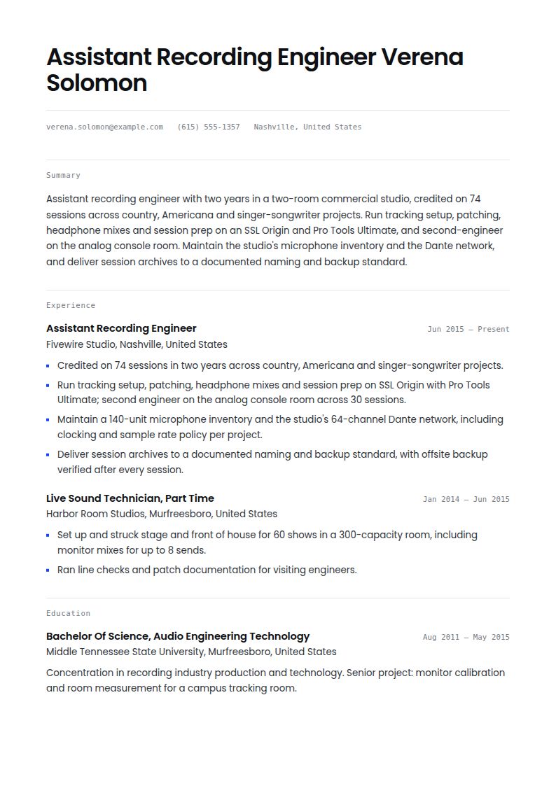 Audio Engineer Resume Examples & Templates