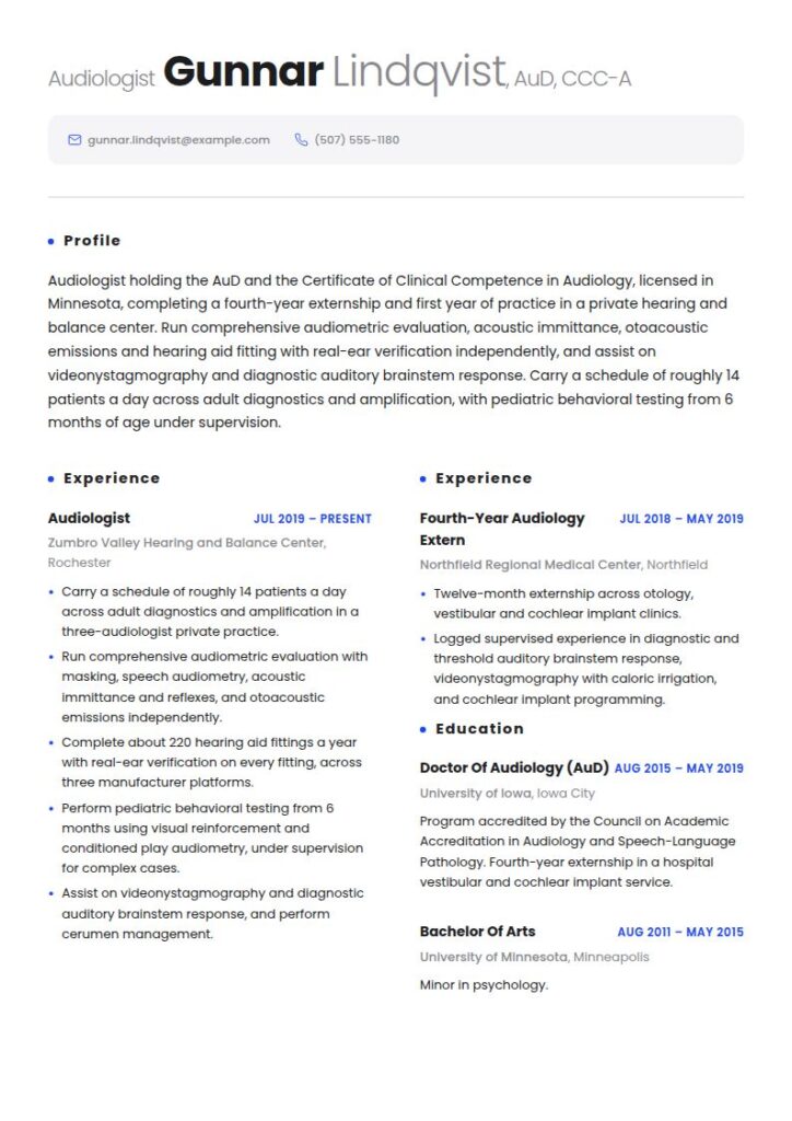 Audiologist Resume Examples & Templates