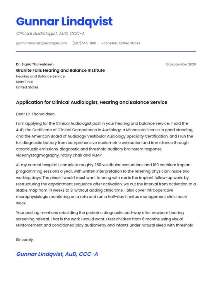Audiologist Cover Letter Examples & Templates