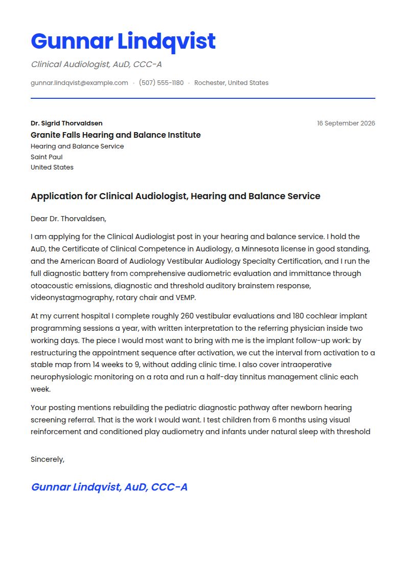 Audiologist Cover Letter Examples & Templates