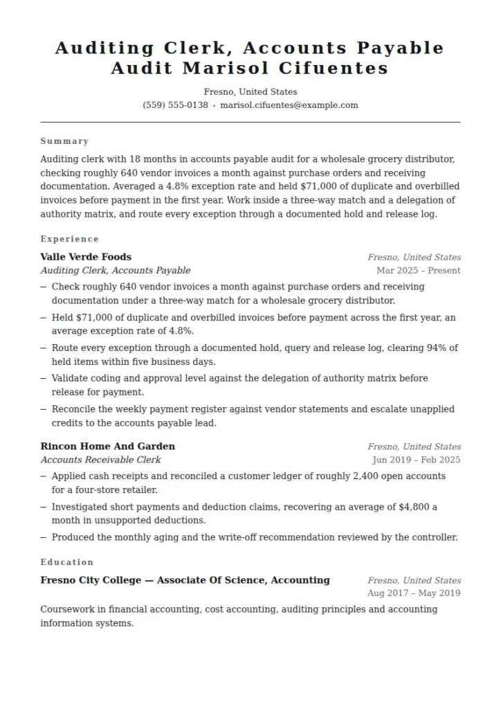 Auditing Clerk Resume Examples & Templates
