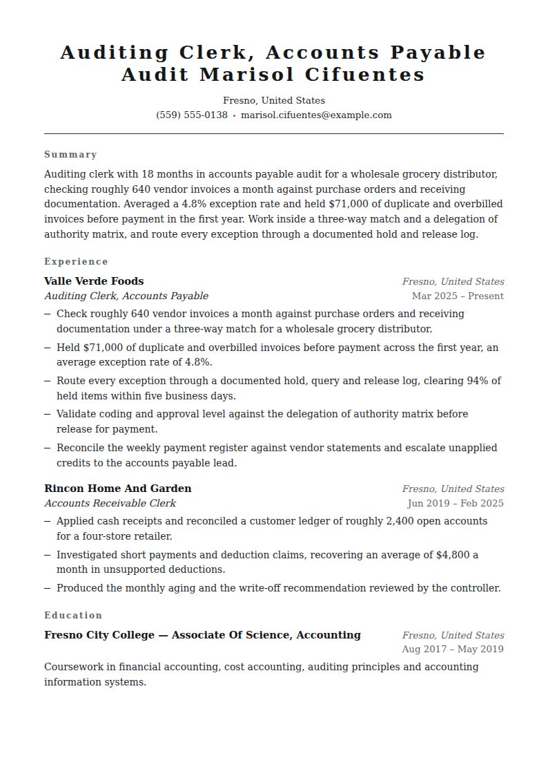 Auditing Clerk Resume Examples & Templates