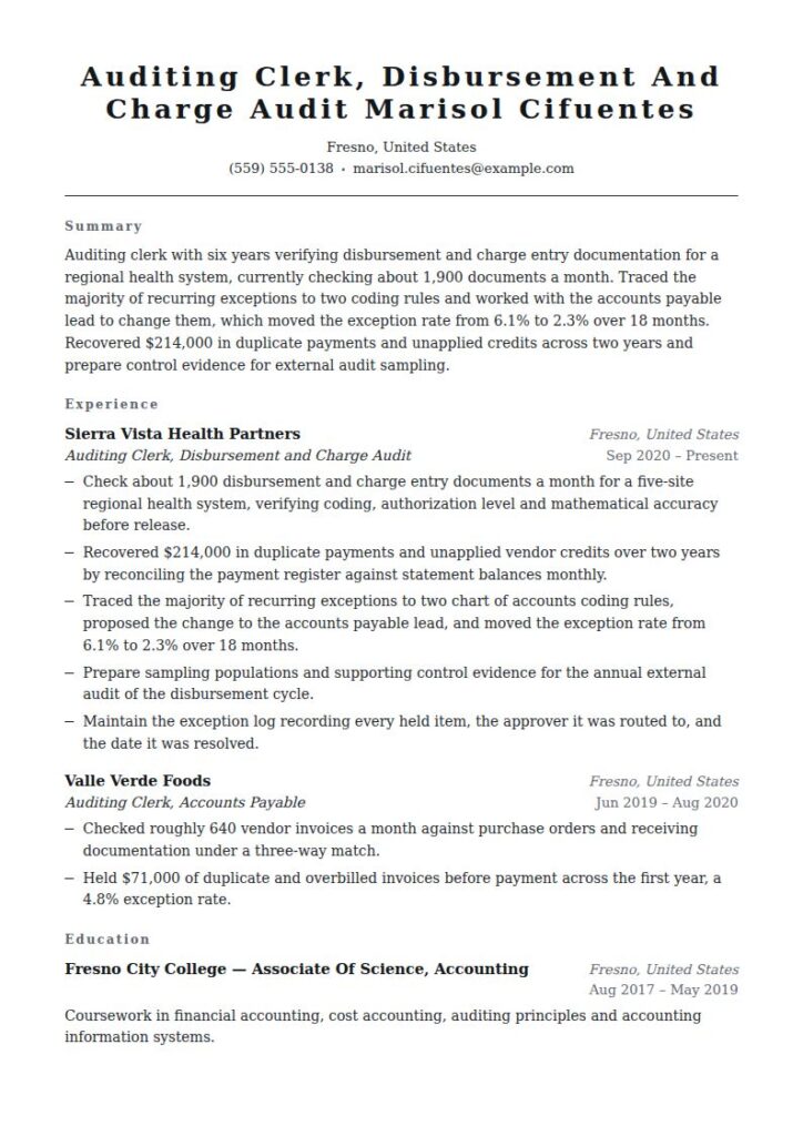 Auditing Clerk Resume Examples & Templates