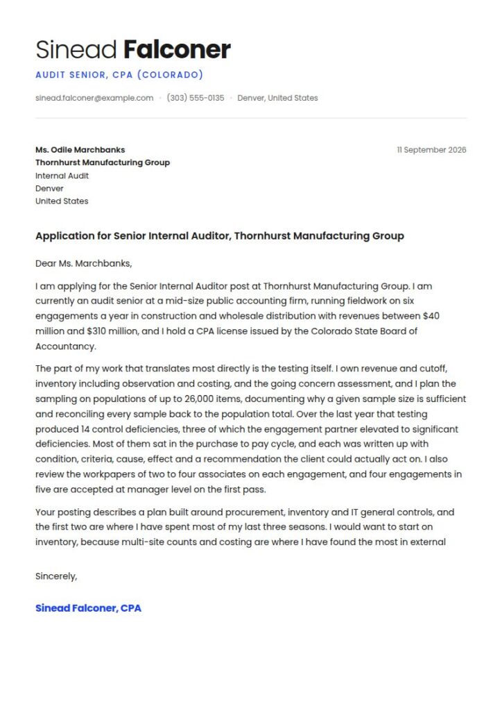 Auditor Cover Letter Examples & Templates
