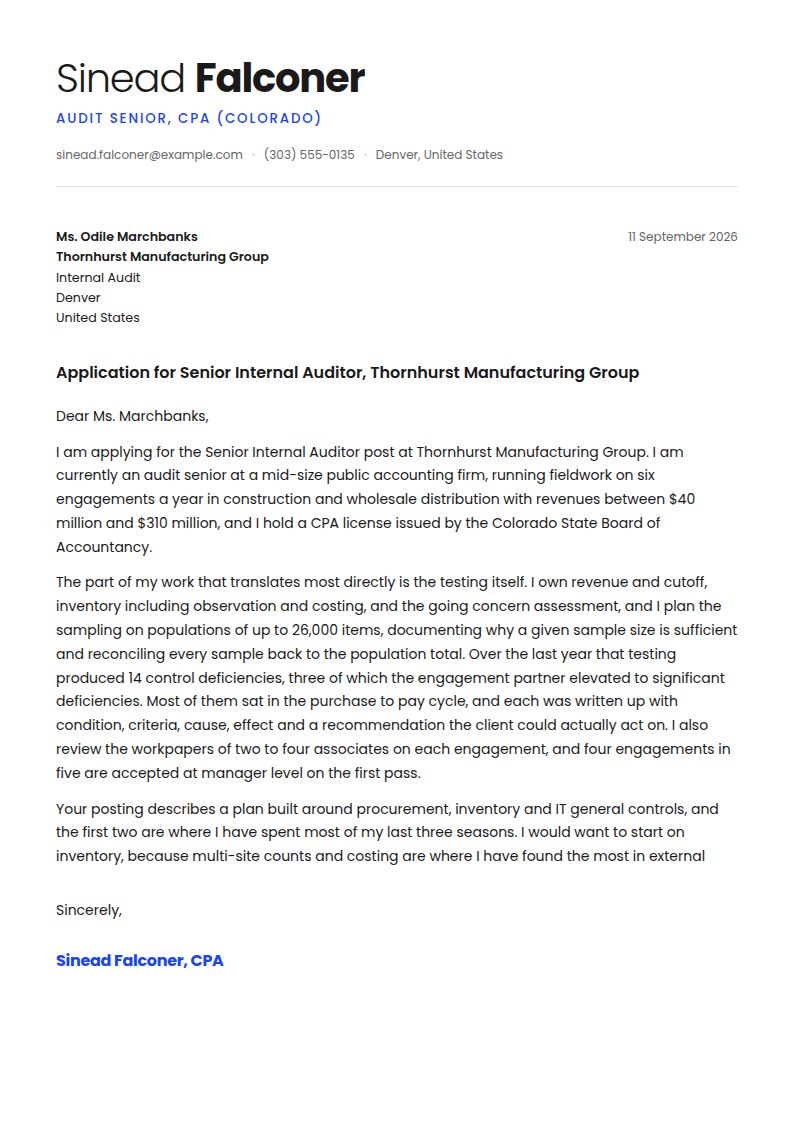 Auditor Cover Letter Examples & Templates