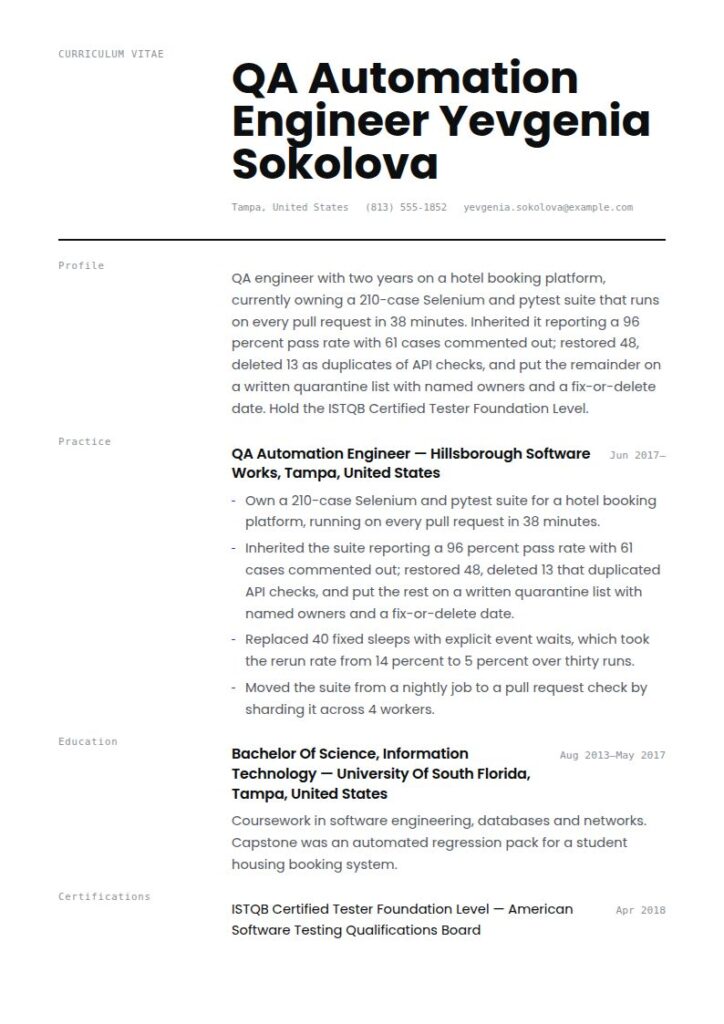 Automation Tester Resume Examples & Templates