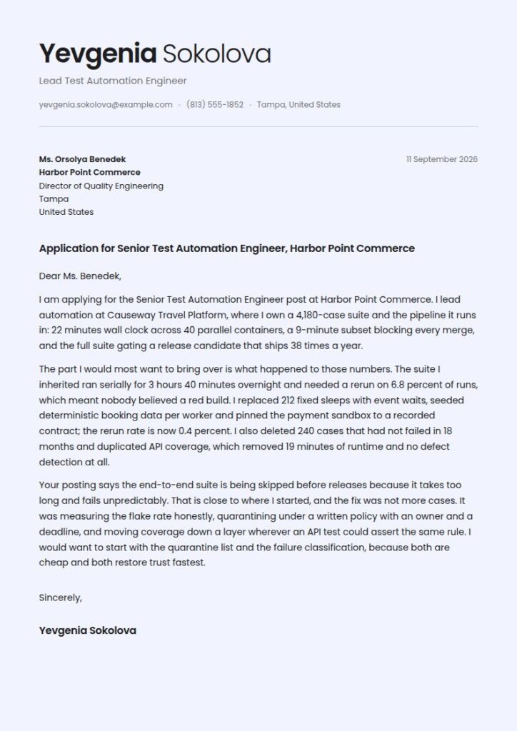 Automation Tester Cover Letter Examples & Templates