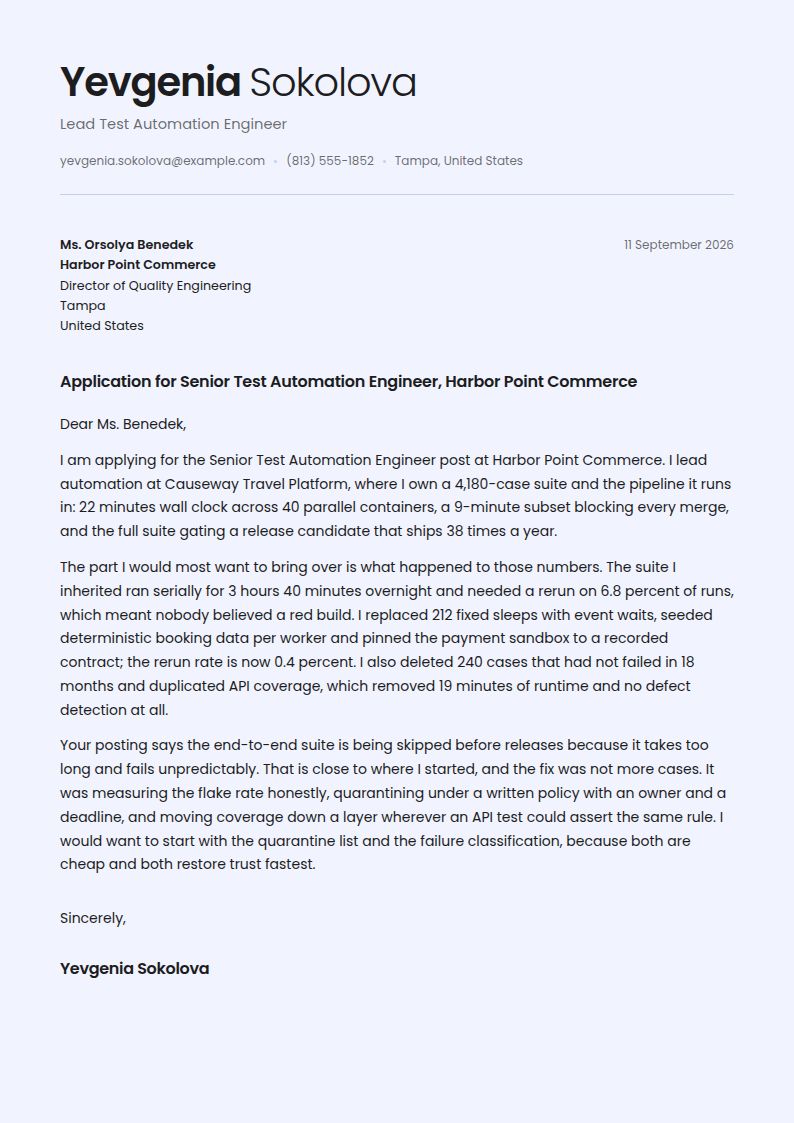 Automation Tester Cover Letter Examples & Templates
