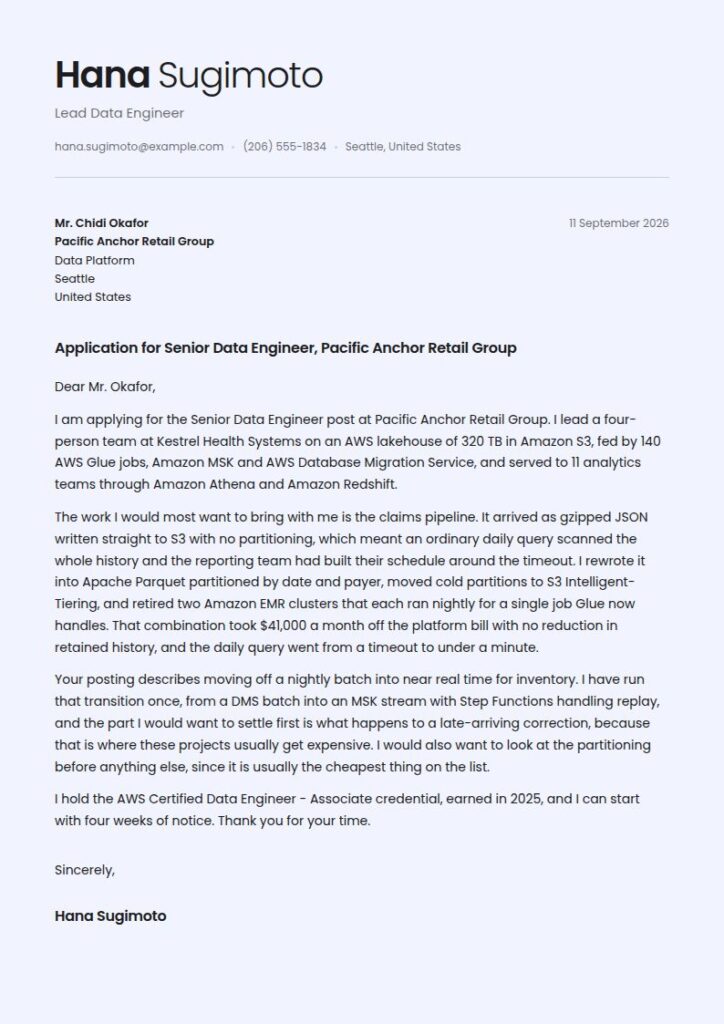 AWS Data Engineer Cover Letter Examples & Templates