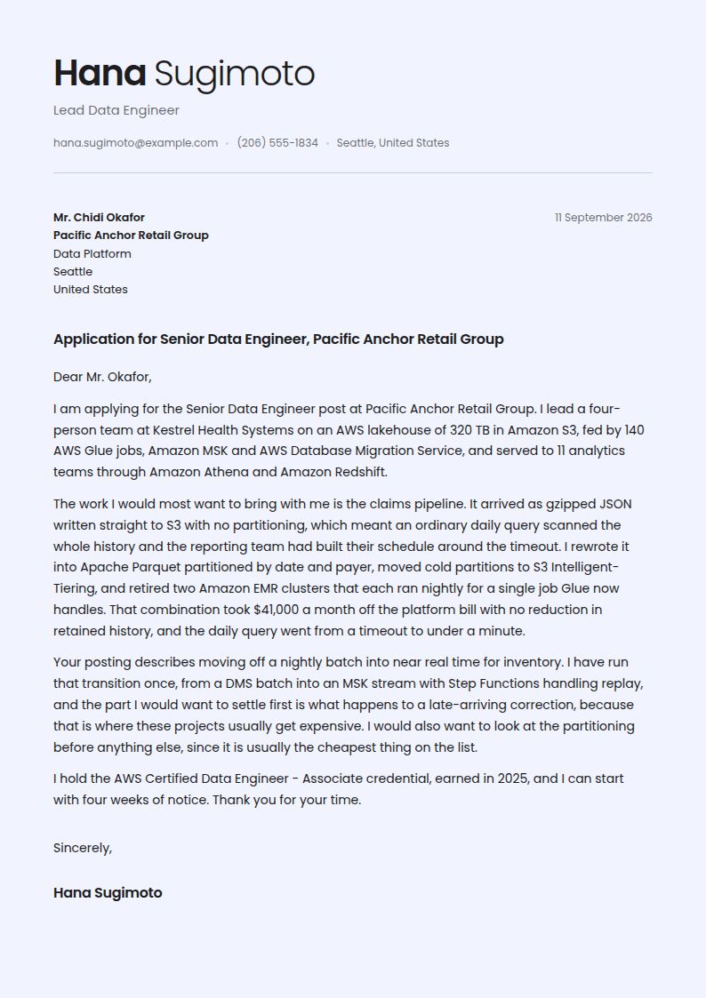 AWS Data Engineer Cover Letter Examples & Templates