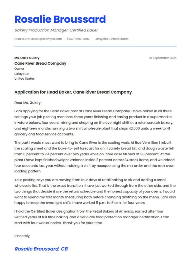 Baker Cover Letter Examples & Templates