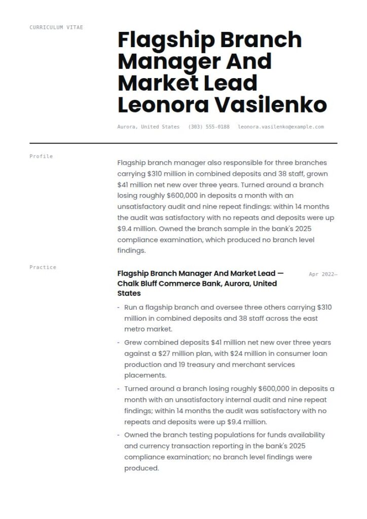 Bank Manager Resume Examples & Templates