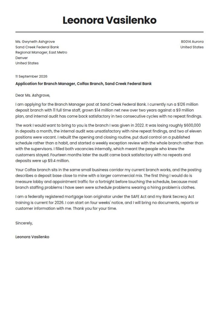 Bank Manager Cover Letter Examples & Templates