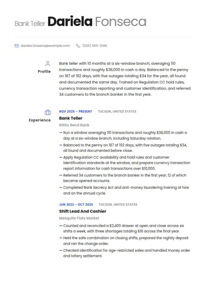 Bank Teller Resume Examples & Templates