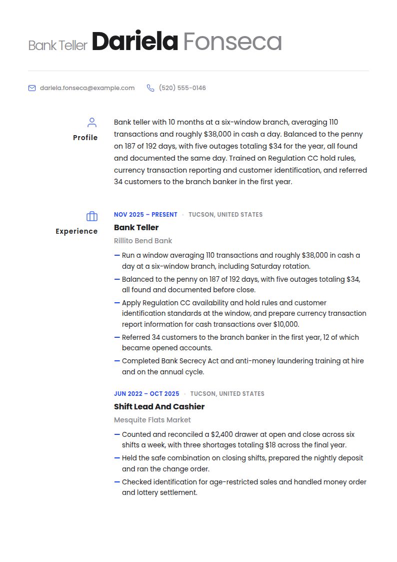 Bank Teller Resume Examples & Templates