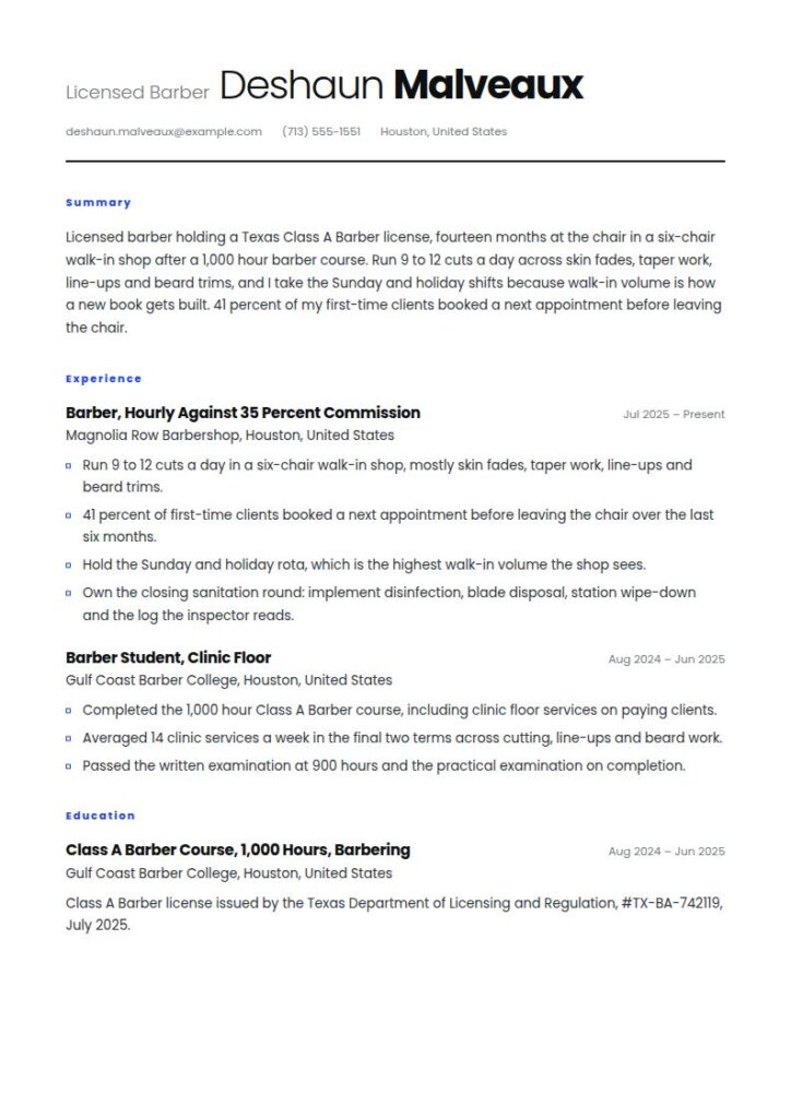 Barber Resume Examples & Templates
