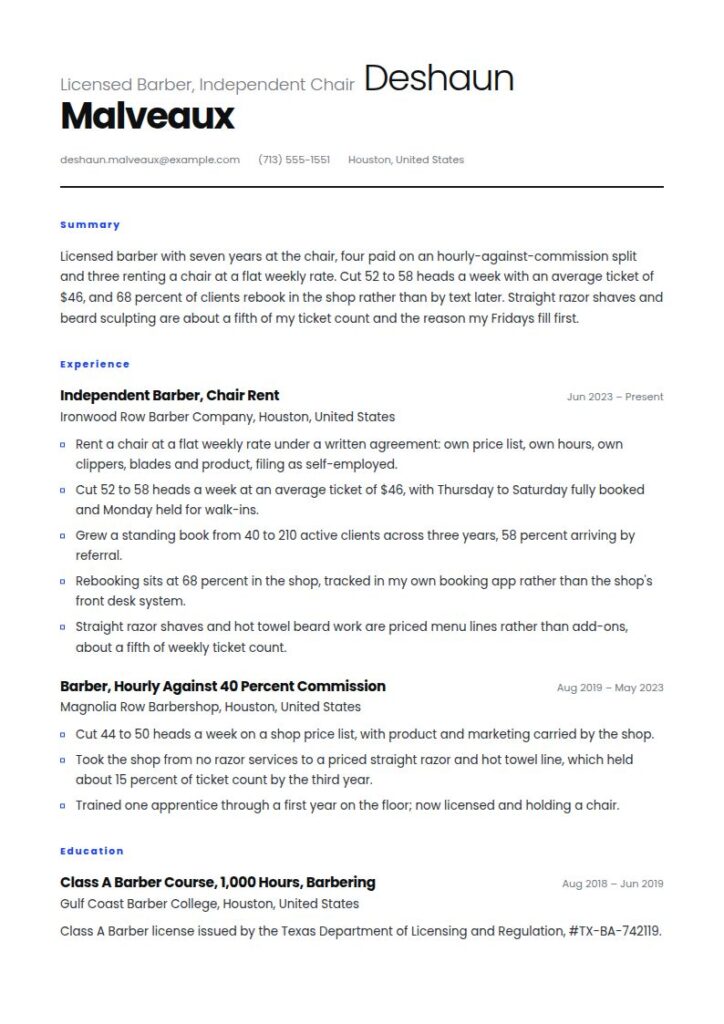 Barber Resume Examples & Templates