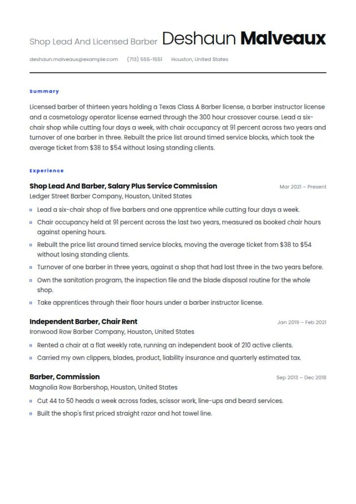 Barber Resume Examples & Templates