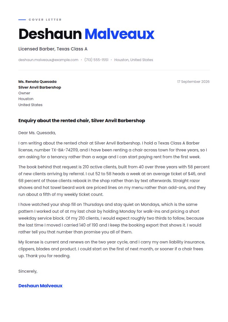 Barber Cover Letter Examples & Templates