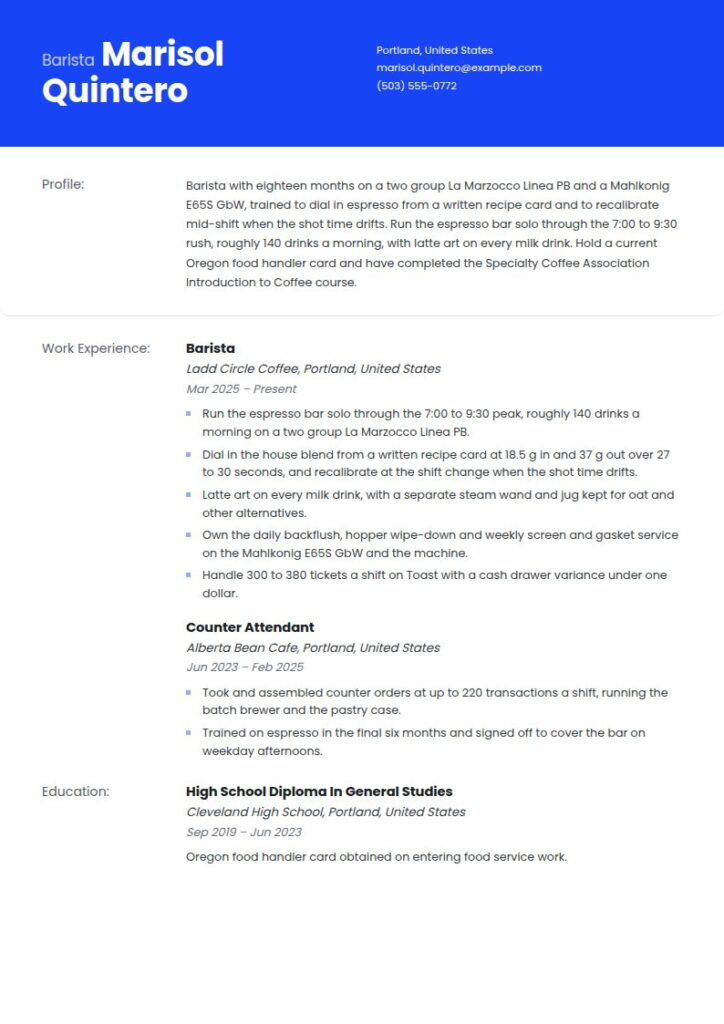 Barista Resume Examples & Templates