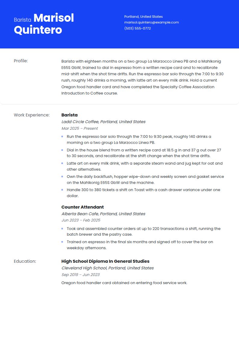 Barista Resume Examples & Templates