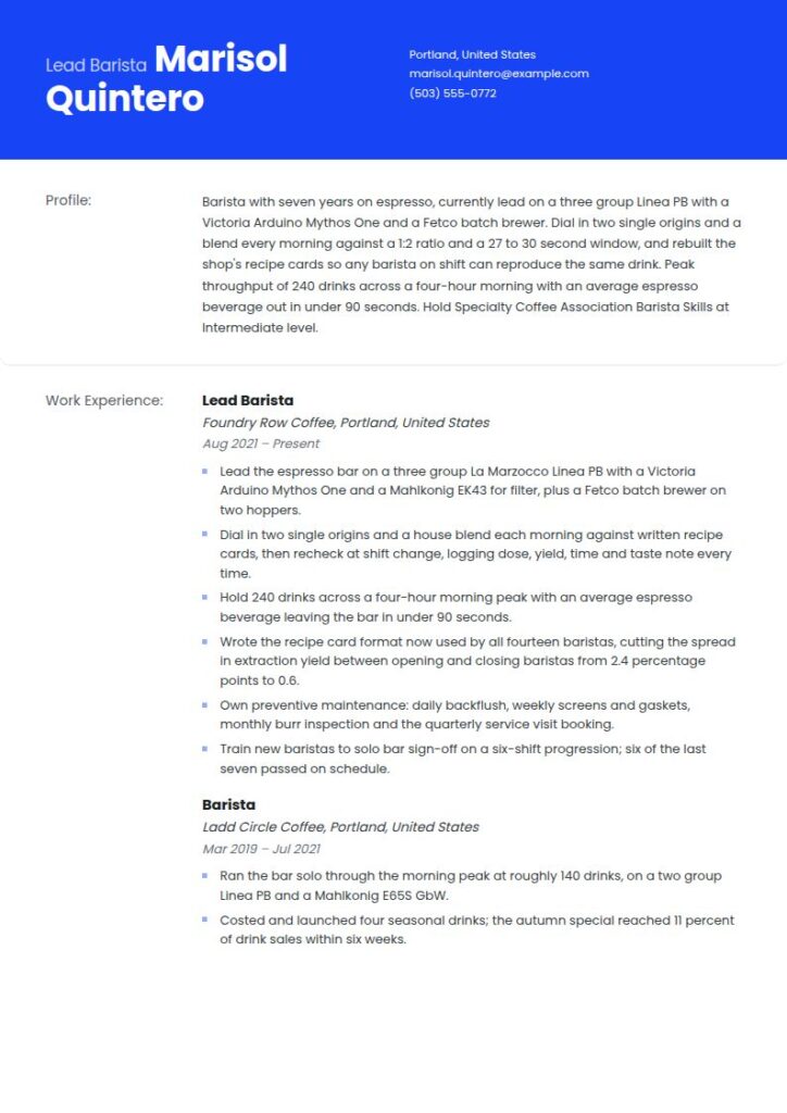 Barista Resume Examples & Templates