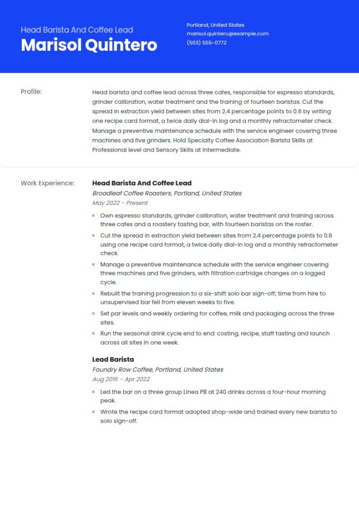 Barista Resume Examples & Templates