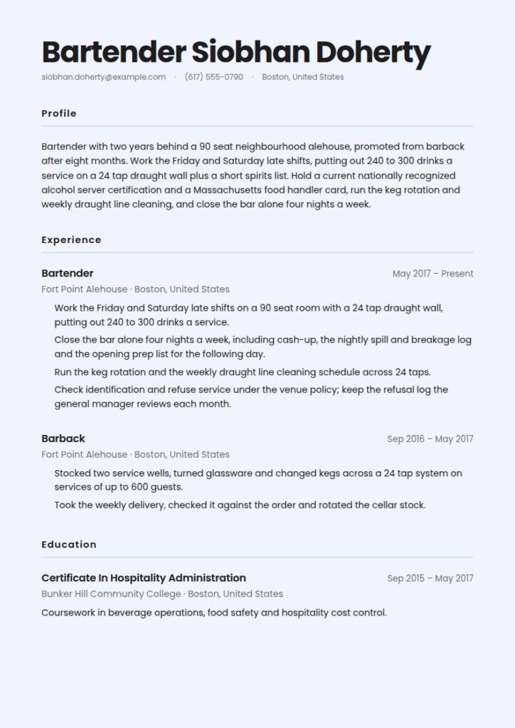 Bartender Resume Examples & Templates