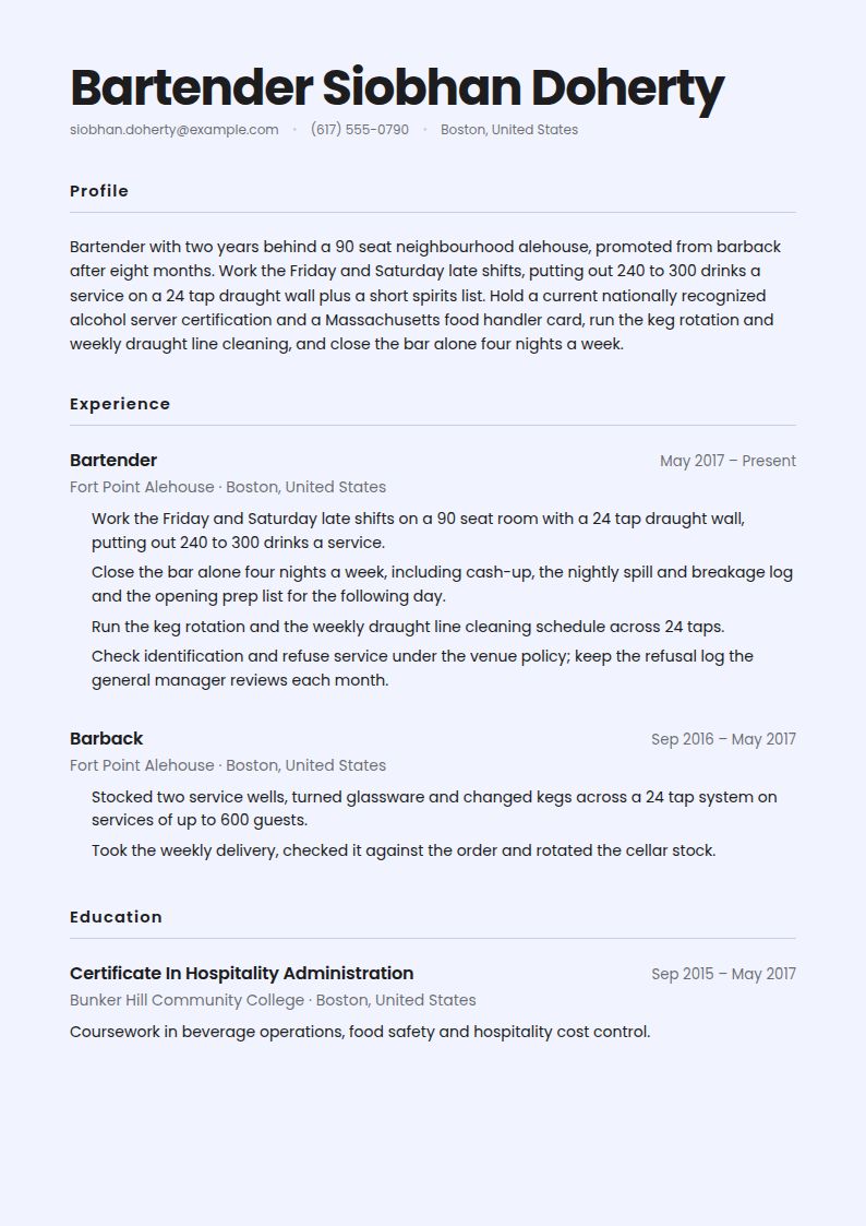 Bartender Resume Examples & Templates