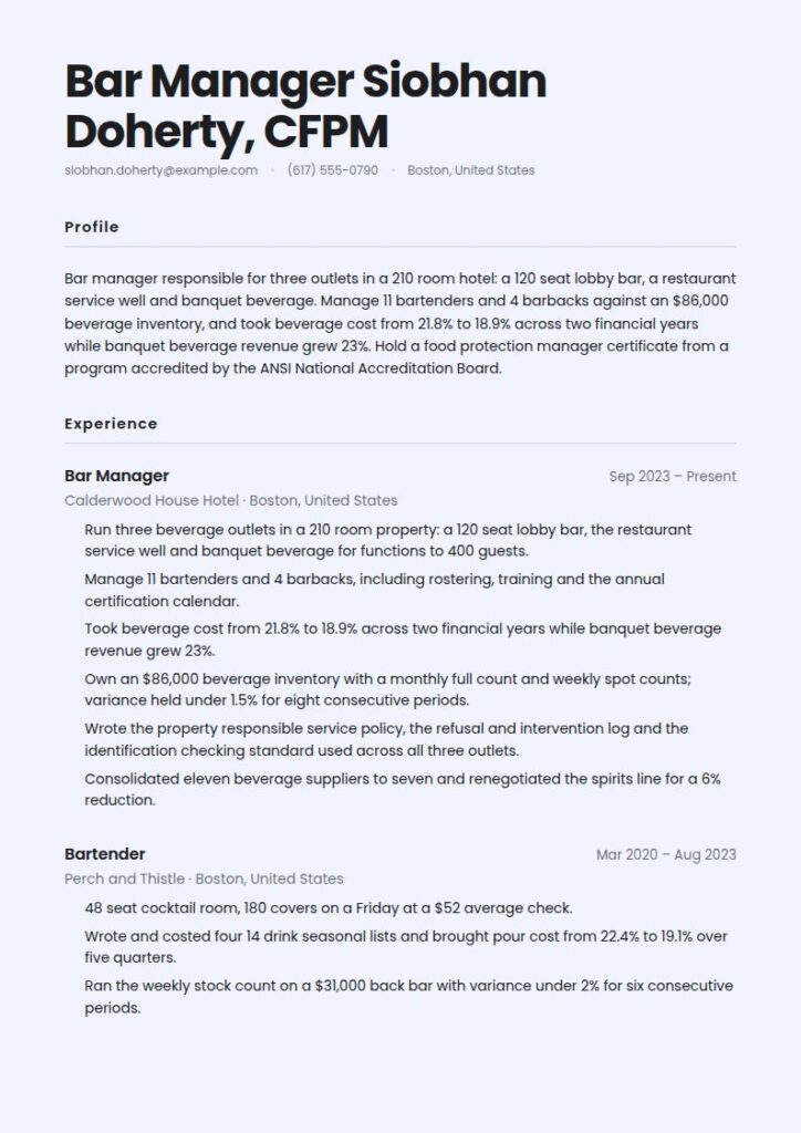 Bartender Resume Examples & Templates