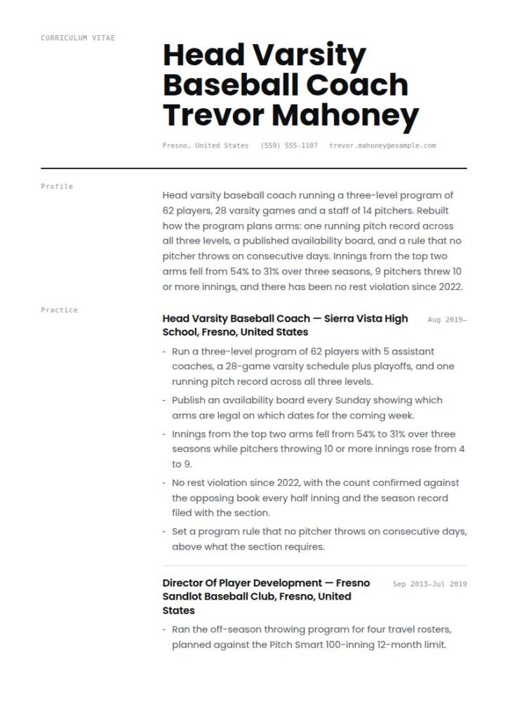 Baseball Coach Resume Examples & Templates