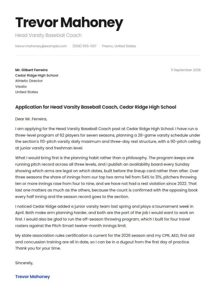 Baseball Coach Cover Letter Examples & Templates