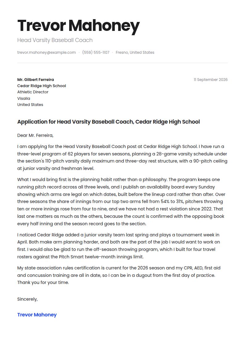 Baseball Coach Cover Letter Examples & Templates